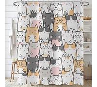 Hnmdmyi Rideau de Douche Chat 120x180, Drôle d'Animal de Dessin Animé Chaton Coloré, Beaux Animaux de Compagnie pour Enfants Garçons Filles, Imperméable, Tissu Polyester Lavable