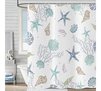 Hnmdmyi Rideau de Douche Côtes Nautiques 120x180, Plage Étoile de mer Coquillage Corail Rideau de Bain Océan Vie Marine Imperméable Tissu Polyester Lavable Rideau de Bain avec Crochets