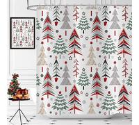 Hnmdmyi Rideau de douche de Noël 180 x 180 cm, motif arbres de Noël multicolores, étoiles, flocons de neige, hiver, vacances, ferme, baignoire, rideau de bain imperméable, tissu polyester, lavable