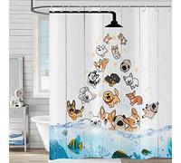 Hnmdmyi Rideau de Douche Drôle 180x200, Animal de Compagnie Coloré Chien et Poisson Océan Enfants sur Fond Bois Rustique, Baignoire Imperméable en Polyester