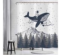 Hnmdmyi Rideau de Douche Drôle 180x220, Astronaute Cavalier Baleine Montagne Forêt Brumeuse - Baignoire Etanche Tissu Polyester Lavable Avec Crochets Pour Enfants