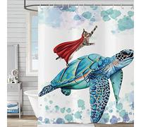 Hnmdmyi Rideau de Douche Drôle 90x180, Chat Rideau de Douche Turquoise Tortue de mer océan sous-Marin Rideau de Baignoire Enfants imperméable Tissu Polyester Lavable Rideau de Bain avec Crochet