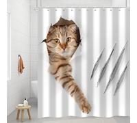 Hnmdmyi Rideau de Douche drôle Chat 180x200, Chaton ludique Qui Regarde Enfants imperméable Polyester Tissu Lavable Rideau de Bain pour Salle de Bain avec Crochets