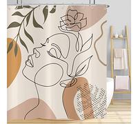 Hnmdmyi Rideau de Douche Femme Abstraite 120x180, Boho Mid Century Rideaux de Bain Moderne Terracotta Art Minimaliste Ligne Esthétique Botanique Imperméable Tissu Polyester Lavable Rideau de Bain