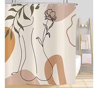 Hnmdmyi Rideau de Douche Femme Abstraite 150x180, Boho Mid Century Baignoire Minimaliste Moderne Fleur Plante Esthétique Fille Imperméable Polyester Tissu Lavable