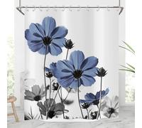 Hnmdmyi Rideau de Douche Fleurs 120x180, Bleu et Gris Pâquerette Élégante Fleur Sauvage Design Ferme Étanche Polyester Tissu Lavable Rideau de Bain avec Crochets