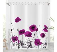 Hnmdmyi Rideau de Douche Fleurs 120x180, Violet Coquelicot Vintage Nature Botanique Bouquet Plante Moderne Rideau de Baignoire Imperméable Polyester Tissu Lavable Rideau de Bain avec Crochets