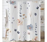 Hnmdmyi Rideau de Douche Fleurs 150x180, Bleu Beige Aquarelle Fleurs Rideau de Douche Moderne Minimaliste Blanc Rideau de Baignoire Imperméable Polyester Tissu Lavable Rideau de Bain avec Crochets