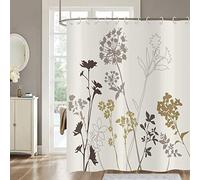 Hnmdmyi Rideau de Douche Fleurs 180x180, Silhouette Pissenlit Beige Marron Gris, Plante Botanique Vintage, Imperméable Polyester Tissu Lavable pour Baignoire