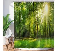 Hnmdmyi Rideau de Douche forêt 120x200, Jungle Verte Hauts Arbres Soleil Rideau de Douche Nature Paysage Scénario 3D Rideau de Baignoire Imperméable Polyester Tissu Lavable Rideau de Bain