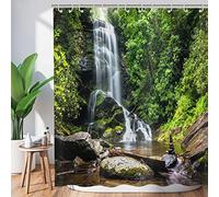 Hnmdmyi Rideau de Douche Forêt 165x180, Jungle Tropicale Forêt Pluviale Arbre Vert Plante Nature Paysage Cascade Scénario Baignoire Rideau Etanche Tissu Polyester Lavable Rideau de Bain avec Crochets