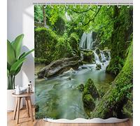 Hnmdmyi Rideau de Douche Forêt Tropicale 120x200, Jungle Pluviale Arbre Vert Plante Nature Paysage Cascade Scénario Baignoire Etanche Tissu Polyester Lavable avec Crochets