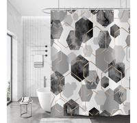 Hnmdmyi Rideau de Douche Gris 180x180, Moderne Géométrique Hexagone Art Abstrait Imperméable Tissu Polyester Lavable Rideau de Bain avec Crochets