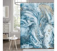 Hnmdmyi Rideau de Douche Marbre 180x180, Bleu Or Jade Texture Paillettes, Abstrait Aquarelle Moderne Luxe Art, Imperméable Polyester Tissu Lavable pour Baignoire