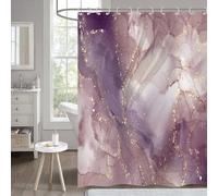 Hnmdmyi Rideau de Douche Marbre 180x200 - Abstrait Rose Violet Or Scintillant, Moderne Luxe Ombre Cristal Texture Art, Imperméable Polyester Tissu Lavable pour Baignoire avec Crochets