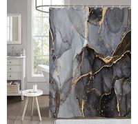Hnmdmyi Rideau de Douche Marbre 180x240, Noir et Gris Scintillant Or Déchirure Abstrait Moderne Luxe Art Décoratif, Baignoire Étanche Polyester Tissu Lavable