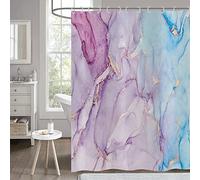Hnmdmyi Rideau de Douche Marbre Lilas 180x200, Bleu Or Scintillant Abstrait Moderne Luxe Aquarelle Encre Art Baignoire Imperméable Polyester Tissu Lavable