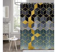 Hnmdmyi Rideau de Douche Marbre Noir Gris Vert 180x200, Grille Géométrique Scintillant Abstrait Moderne de Baignoire - Luxe Art Imperméable en Polyester Tissu Lavable