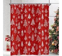 Hnmdmyi Rideau de Douche Noël 180x200, Rouge et Blanc Sapin de Noël Hiver Flocon de Neige Joyeux Nouvel An Vacances, Imperméable Tissu Polyester Lavable Avec Crochets