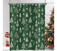 Hnmdmyi Rideau de Douche Noël 180x200, Vert et Blanc Sapin de Noël Hiver Flocon de Neige Joyeux Nouvel an Vacances Rideau de Baignoire Imperméable Tissu Polyester Lavable Rideau de Bain avec Crochets