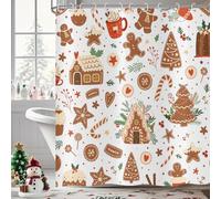 Hnmdmyi Rideau de Douche Noël 200x180, Biscuits en Pain d'épices Mignons Bonbons Flocon de Neige Arbre de Noël Nouvel an Vacances d'hiver Imperméable Tissu Polyester Lavable Rideau de Bain