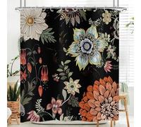 Hnmdmyi Rideau de Douche Noir Boho 120x180 - Vintage Coloré Abstrait Fleurs Bohème Mid Century Moderne Art Esthétique - Imperméable Tissu Polyester Lavable