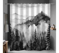 Hnmdmyi Rideau de Douche Noir forêt nuageuse 90x180, Montagne forêt brumeuse pin Nature Paysage imperméable Polyester Tissu Lavable Rideau de Bain pour Salle de Bain avec Crochets