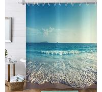 Hnmdmyi Rideau de Douche océan Plage 120x180, Vagues mer Ciel Bleu scène Naturelle Rideau de Bain imperméable Tissu Polyester Lavable Rideau de Bain pour Salle de Bain avec Crochets