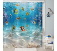 Hnmdmyi Rideau de Douche Océan Poisson 120x200, Poissons tropicaux sous-Marins Étoile de mer Coraux de Plage dans Les Profondeurs sous-Marines Monde Enfants Imperméable Tissu Polyester Rideau de Bain