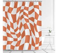Hnmdmyi Rideau de Douche Orange Groovy Damier 180x220, 70s Retro Moderne Abstrait Psychédélique Groovy Ondulé Esthétique Hippie Funky Imperméable Polyester Tissu Lavable Rideau de Baignoire