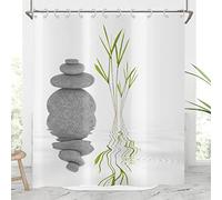Hnmdmyi Rideau de Douche Pierre Zen 180x200, Spa Japonais Herbe Sauvage Reflet Dans l'Eau Méditation Design, Baignoire Imperméable Tissu Polyester Lavable