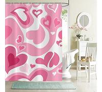Hnmdmyi Rideau de Douche Rose 120x180, Amour Abstrait Cœur Fille Rideau de Douche Esthétique Kawaii Vintage Rideau de Baignoire Imperméable Polyester Tissu Lavable Rideau de Bain avec Crochets