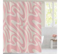 Hnmdmyi Rideau de Douche Rose 180x240, Abstrait Rétro 70's Rideau de Douche Moderne Esthétique Ondulé Tourbillon Minimaliste Fille Rideau de Baignoire Imperméable Polyester Tissu Rideau de Bain