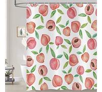 Hnmdmyi Rideau de Douche Rose Pêche 180x200, Allover Fruits Vert Feuilles Rideau de Douche Aquarelle Lumineux Coloré Esthétique Rideau de Baignoire Imperméable Polyester Tissu Lavable Rideau de Bain