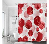 Hnmdmyi Rideau de Douche Rouge 90x180, Moderne Géométrique Hexagone Art Abstrait Imperméable Tissu Polyester Lavable Rideau de Bain avec Crochets