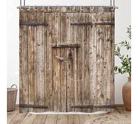 Hnmdmyi Rideau de Douche Rustique 200x180, Ferme Bois Garage Porte Grange Rideau de Douche Brun Campagne Vintage œuvre d'art Rideau de Baignoire imperméable Polyester Tissu Lavable Rideau de Bain