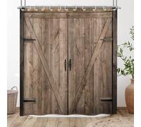 Hnmdmyi Rideau de Douche Rustique 200x180, Ferme Bois Garage Porte Grange Rideau de Douche Brun Campagne Vintage œuvre d'art Rideau de Baignoire imperméable Polyester Tissu Lavable Rideau de Bain