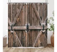 Hnmdmyi Rideau de Douche Rustique 200x180, Ferme Bois Garage Porte Grange Rideau de Douche Brun Campagne Vintage œuvre d'art Rideau de Baignoire imperméable Polyester Tissu Lavable Rideau de Bain