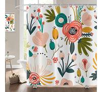 Hnmdmyi Rideau de douche, style bohème, fleurs, 180 x 200 cm, fleurs bohème, feuilles tropicales, multicolore, rideau de baignoire, abstrait, milieu du siècle, moderne, art esthétique, imperméable