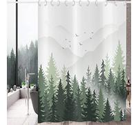 Hnmdmyi Rideau de Douche Vert 120x180, Forêt Brumeuse Montagne Nature Arbre Plante Pays Forestier, Imperméable Tissu Polyester Lavable pour Salle de Bain