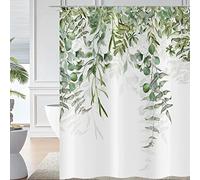 Hnmdmyi Rideau de Douche Vert Feuilles 90x180, Feuilles d'eucalyptus Rideau de Douche Aquarelle Plante Botanique Naturelle Rideau de Baignoire Imperméable Polyester Tissu Lavable Rideau de Bain