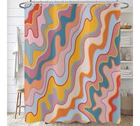 Hnmdmyi Rideau de Douche Vintage Art Abstrait 180x200, Pastel Arc-en-Ciel Coloré Groovy Ondes Rayures Géométriques Rideau de Baignoire Esthétique Rétro Tissu Imperméable à l'eau Rideau de Bain