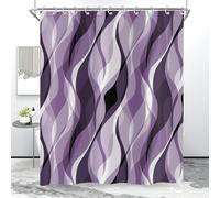 Hnmdmyi Rideau de Douche Violet 180x200, Moderne Abstrait Violet et Gris rayé Imperméable Tissu Polyester Rideau de Bain Lavable pour Salle de Bain avec Crochets