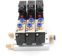 HNMHPGVWD Électrovanne pneumatique Triple 1/4 Pouces, DC12V 24V AC110V 220V, 4V210-08, Silencieux 4mm 6mm 8mm 10mm 12mm, Ensemble de Base à raccord Rapide utile(4mm Fittings,AC220V)
