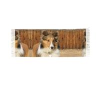 Hnnkloy Adorable chien Sheltie,Écharpe en imitation cachemire pour femme, grande taille, châle léger à pompons, 196 x 68 cm