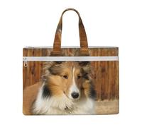 Hnnkloy Adorable chien Sheltie,Sac à documents en toile avec fermeture éclair, sac fourre-tout, porte-documents pour l'école et le bureau