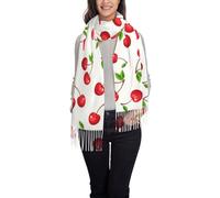 Hnnkloy Baies de cerises rouges,Écharpe en imitation cachemire pour femme, châle léger à pompons, 197 x 72 cm