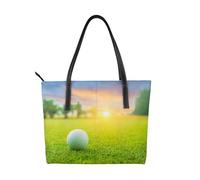 Hnnkloy Balle de golf verte imprimée au coucher du soleil,Sac à main en cuir PU, grand cabas, sac bandoulière pour femme, idéal pour le travail et les voyages.
