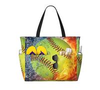 Hnnkloy Balle de softball jaune,Sac de plage grande capacité, sac bandoulière de voyage pour femme - Sac fourre-tout imperméable