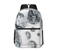 Hnnkloy Bijoux en diamants et pierres précieuses de luxe imprimés,Sac à dos de 17 pouces avec poches, sac à dos décontracté pour la journée, résistant à l'eau, sac d'école